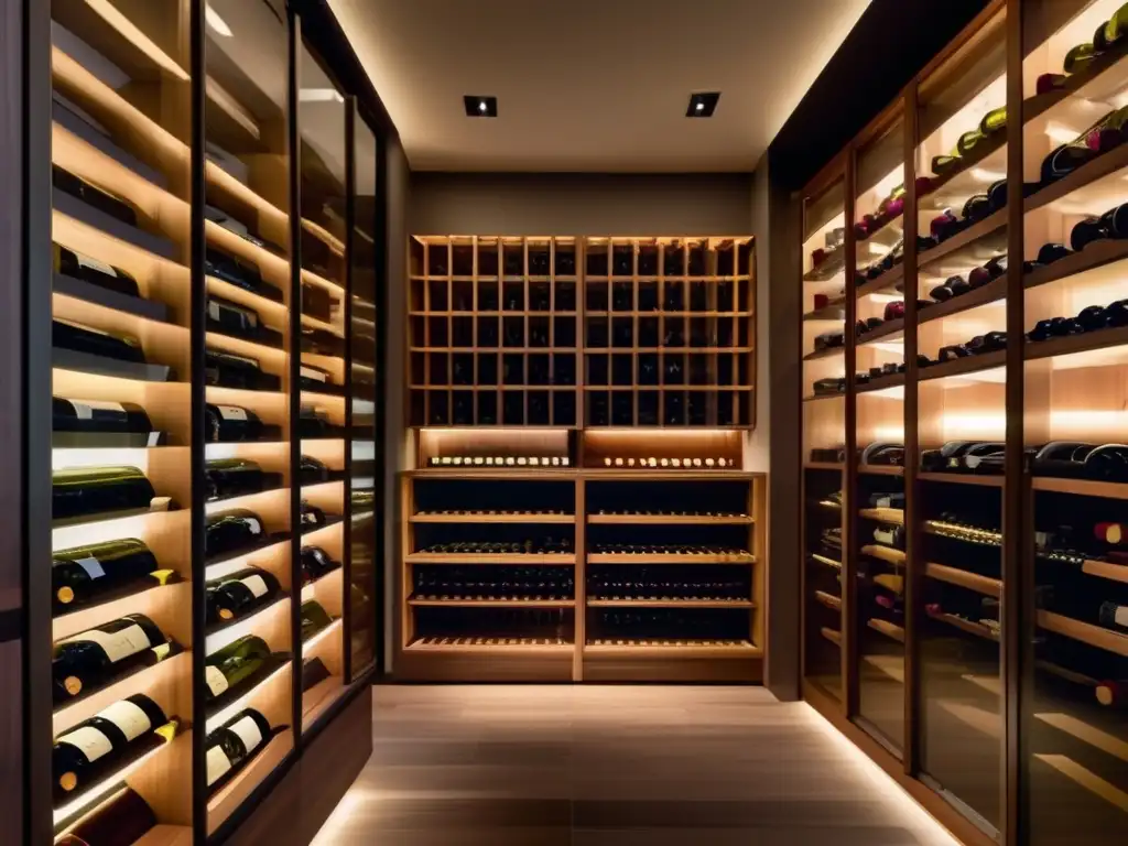 Elegante bodega de vinos con paredes de vidrio Vinos con potencial de plusvalía en moderna bodega con paredes de vidrio