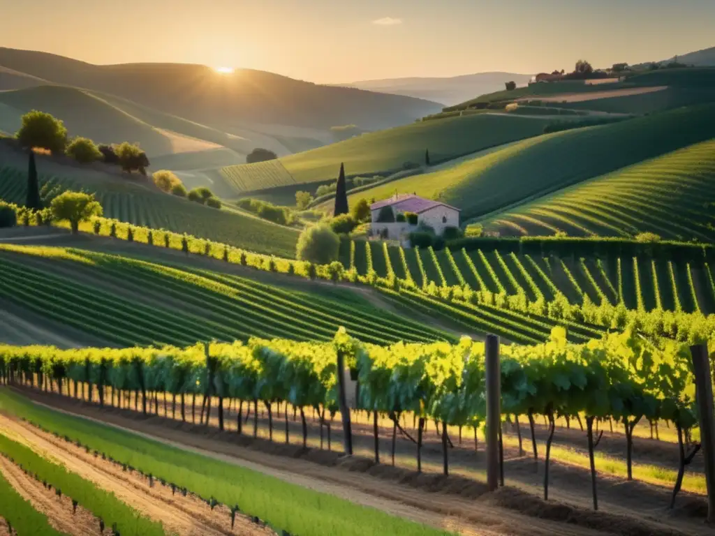Viñedo soleado en valle pintoresco Invertir en vinos: Viñedo soleado y exquisito en valle pintoresco con montañas majestuosas