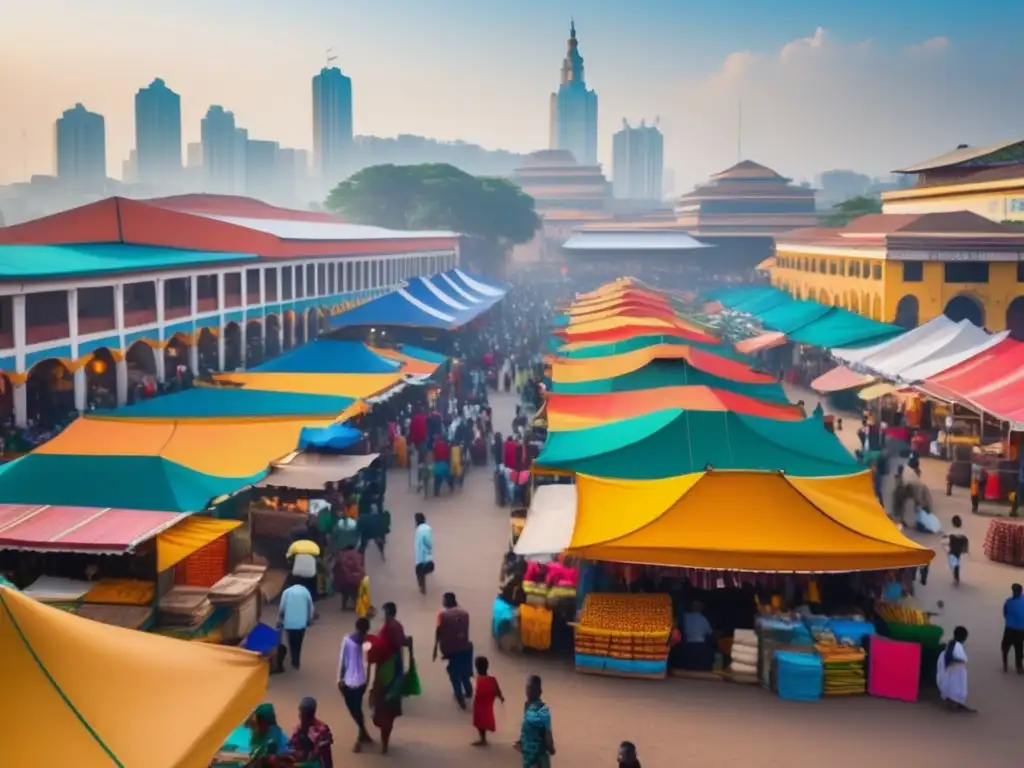 Mercado vibrante en ciudad emergente Vista aérea de mercado emergente: Inversiones turismo