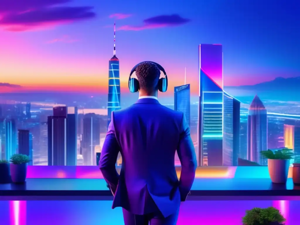 Ciudad moderna de noche con VPN Vista panorámica ciudad moderna con rascacielos iluminados