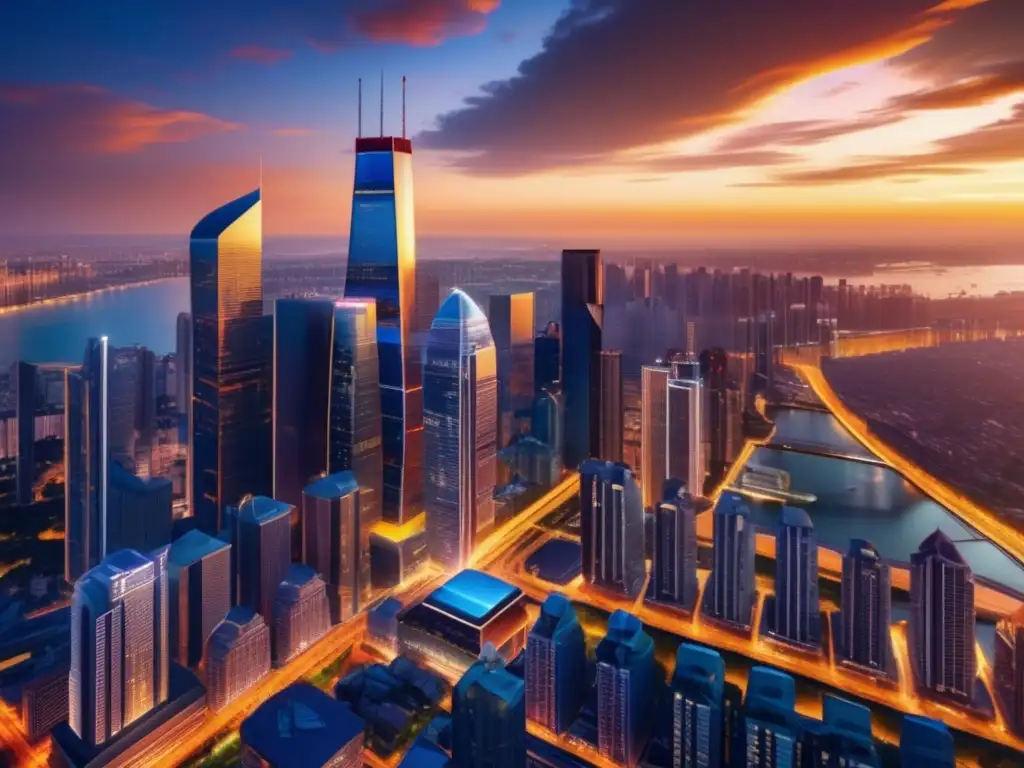 Impresionante ciudad con rascacielos y mercado inmobiliario vibrante Vista panorámica inmobiliaria: Impacto mercados inmobiliarios economía local