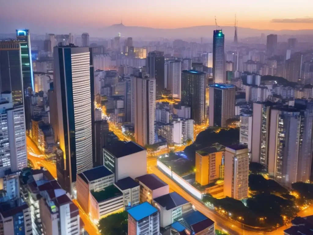Ciudad de São Paulo, Brasil: Moderna y dinámica Vista panorámica nocturna de São Paulo, Brasil, centro neurálgico de innovación y hub de startups internacionales