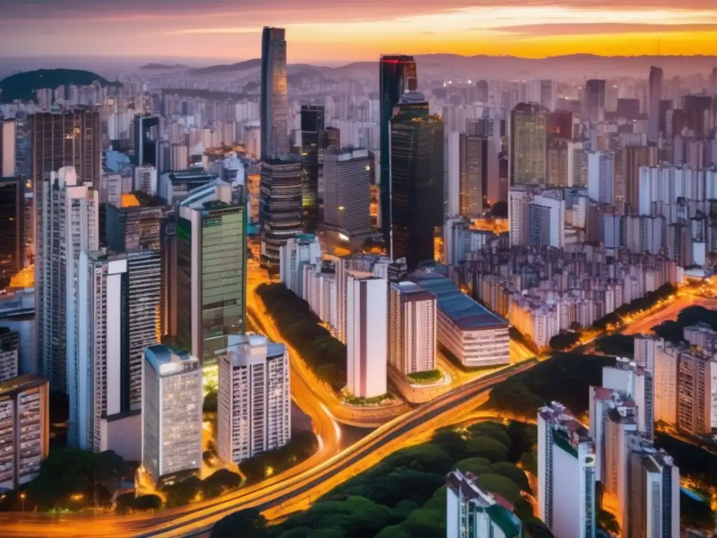 Impresionante ciudad de São Paulo: paisaje urbano vibrante Vista panorámica de São Paulo, Brasil resaltando su vibrante paisaje urbano y la regulación de inversiones en Brasil