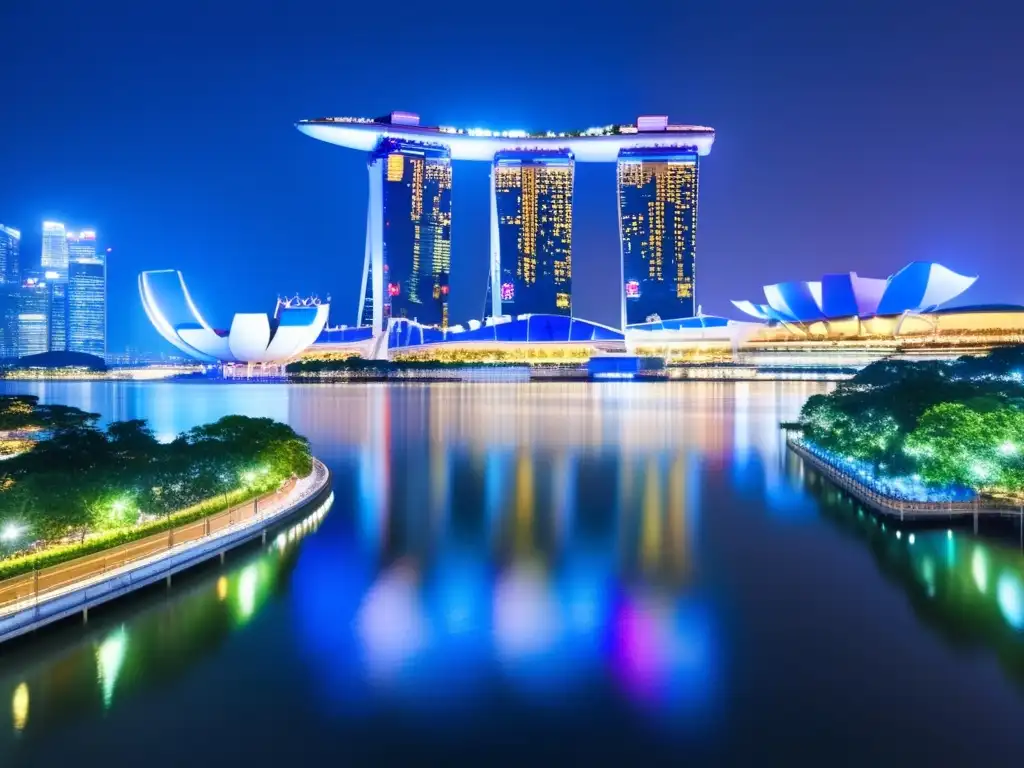Skyline nocturno de Singapur: Marina Bay Sands Vistas nocturnas de Singapur: Regulaciones financieras Singapur